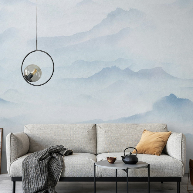 Tapet cu un design abstract si modern cu muntii invaluiti in ceata, perfect pentru un dormitor, living sau birou.