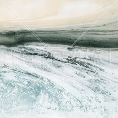 Tapet abstract High Tide, cu nuanțe de verde și alb, inspirat de valurile mării, perfect pentru a crea un punct focal în living, dormitor sau birou.