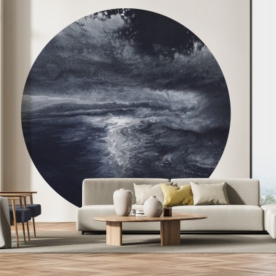 Tapet Moondance Circle Blue Black cu un design modern minimalist, culori albastru și negru.