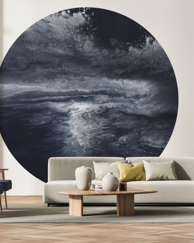 Tapet Moondance Circle Blue Black cu un design modern minimalist, culori albastru și negru.