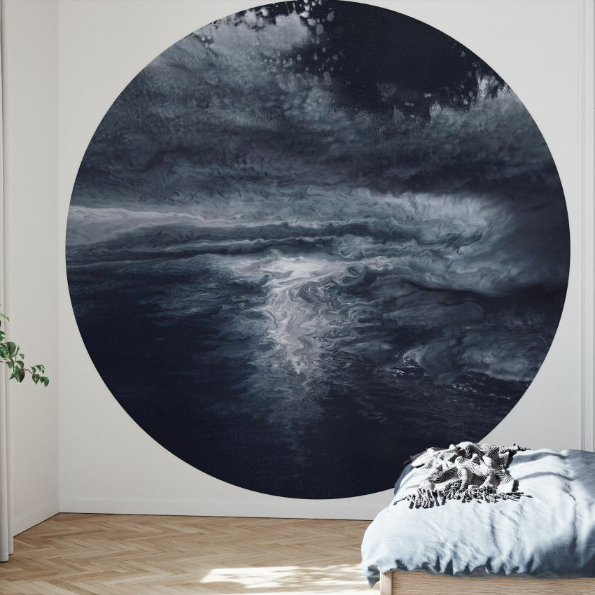 Tapet Moondance Flat Blue cu design abstract în nuanțe de albastru