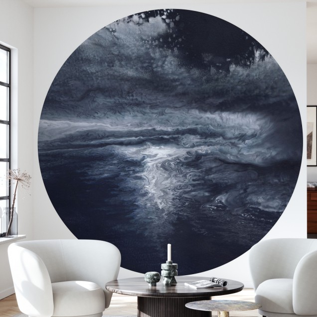 Tapet Moondance Circle Blue Black cu un design modern minimalist, culori albastru și negru.