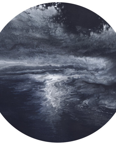 Tapet Moondance Circle Blue Black cu un design modern minimalist, culori albastru și negru.