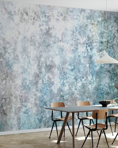 Tapet cu design abstract in nuante de gri si albastru, perfect pentru living sau dormitor.