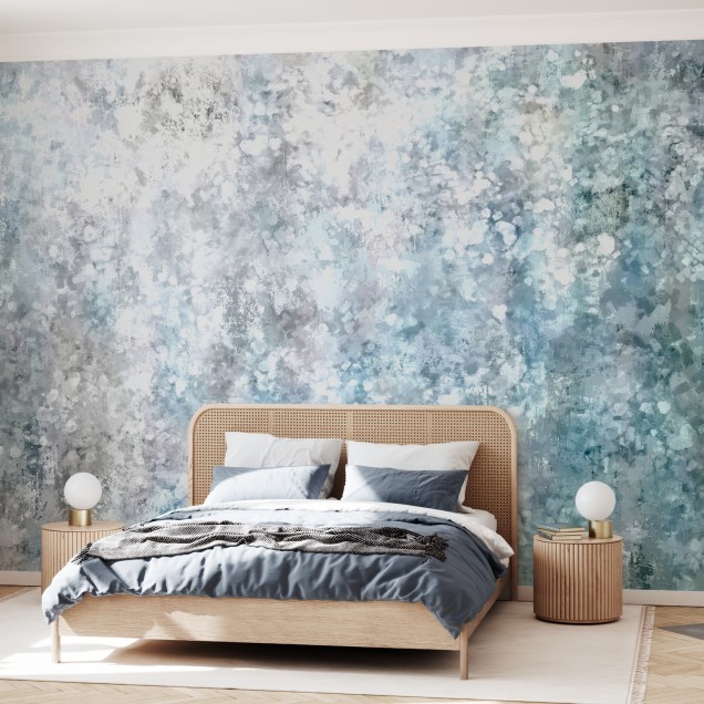 Tapet cu design abstract in nuante de gri si albastru, perfect pentru living sau dormitor.