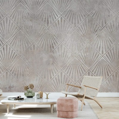 Tapet cu design geometric Urban Archaeo Fan Chalk, cu aspect texturat, potrivit pentru living sau dormitor