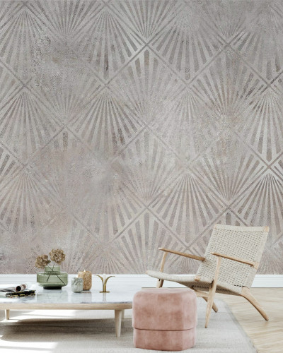 Tapet cu design geometric Urban Archaeo Fan Chalk, cu aspect texturat, potrivit pentru living sau dormitor