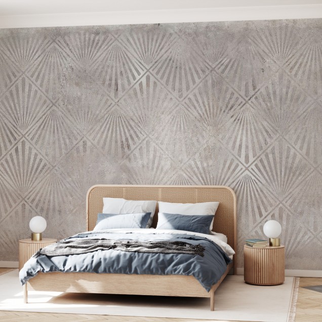 Tapet cu design geometric Urban Archaeo Fan Chalk, cu aspect texturat, potrivit pentru living sau dormitor