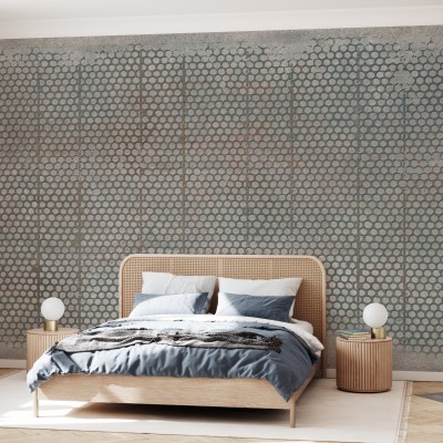 Tapet industrial cu grila metalică și rugină autentică, în design modern