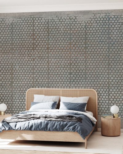 Tapet industrial cu grila metalică și rugină autentică, în design modern