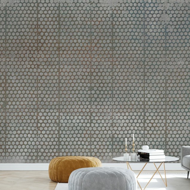 Tapet industrial cu grila metalică și rugină autentică, în design modern