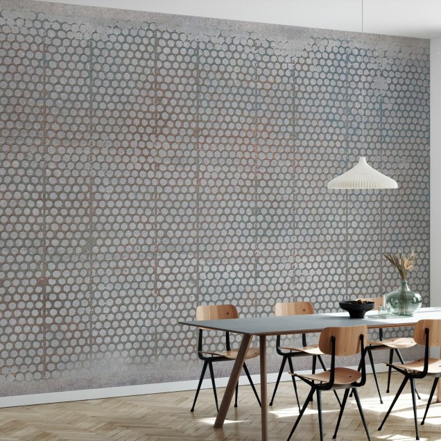 Tapet Urban Archaeo Metal Grid Argintiu - Design industrial chic
