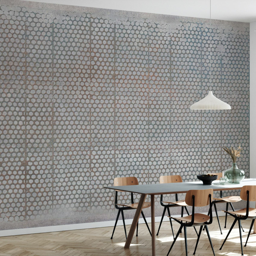 Tapet industrial cu grila metalică și rugină autentică, în design modern