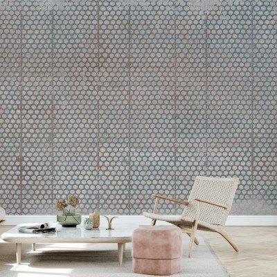 Tapet Urban Archaeo Metal Grid Argintiu - Design industrial chic