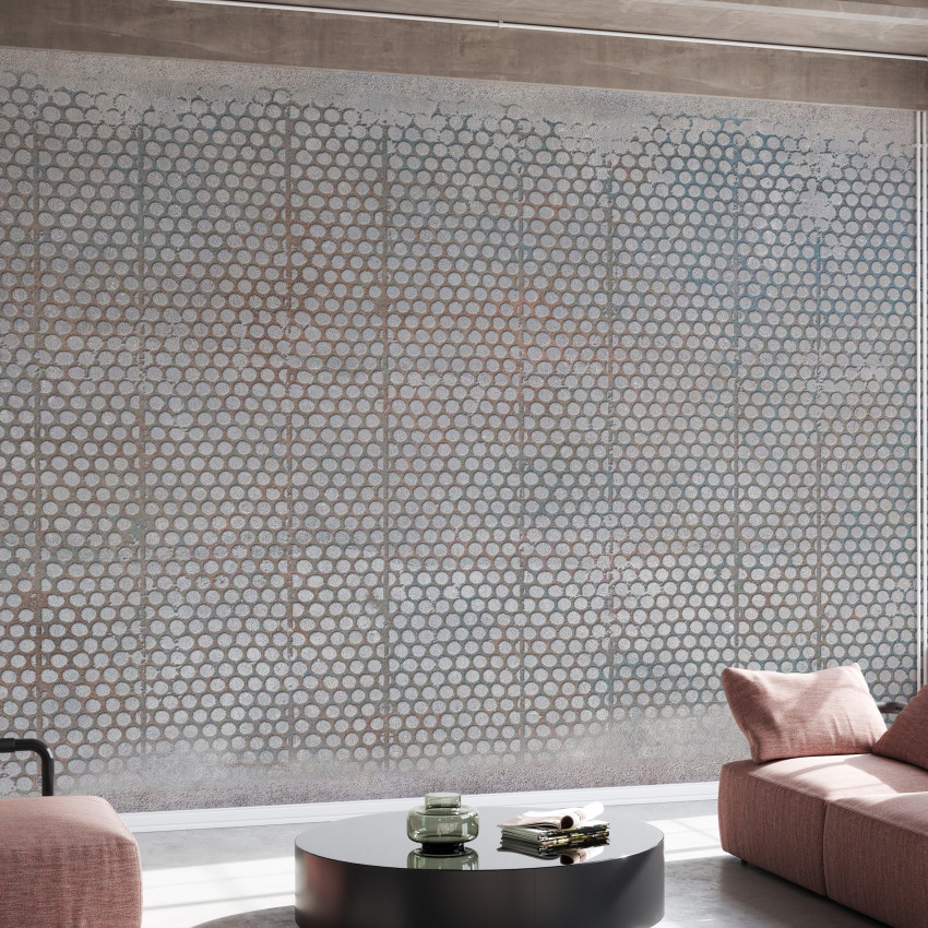 Tapet industrial cu grila metalică și rugină autentică, în design modern
