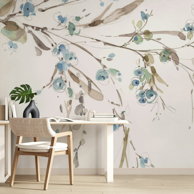 Fototapet cu design floral albastru
