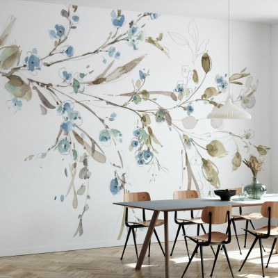 Fototapet cu design floral albastru