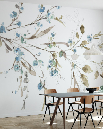 Fototapet cu design floral albastru
