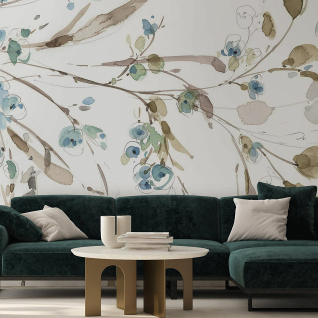 Fototapet cu design floral albastru