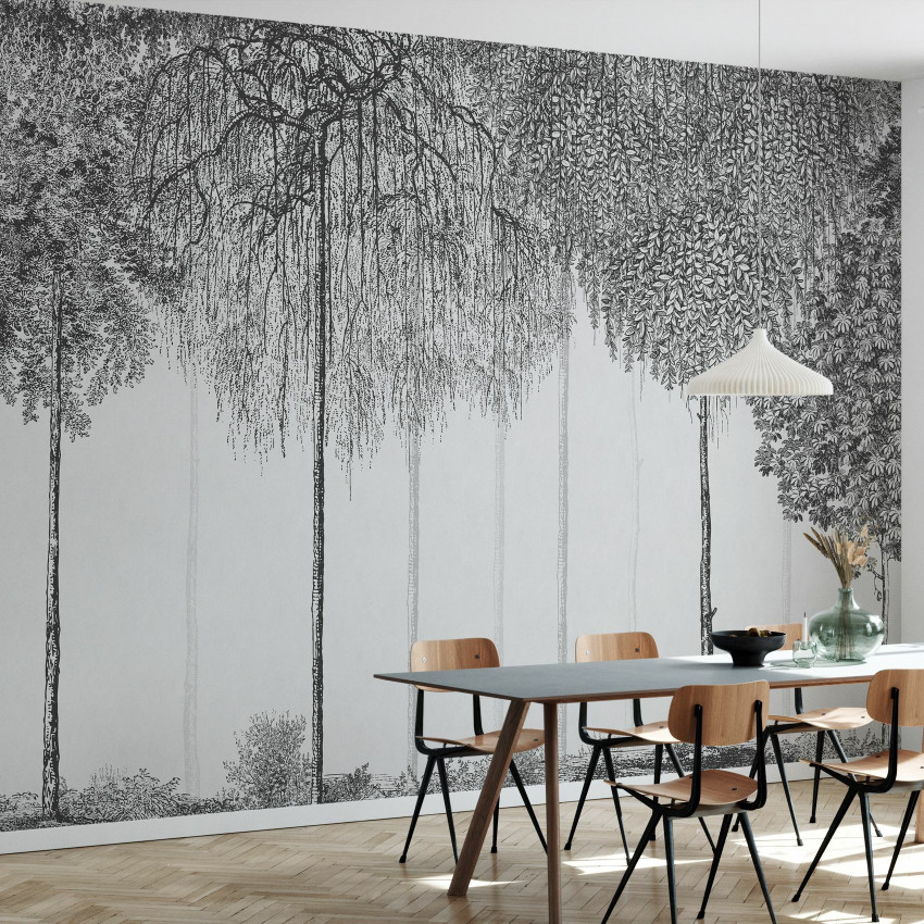 Tapet cu design elegant si modern, cu arbori in tonuri de verde turcoaz.
