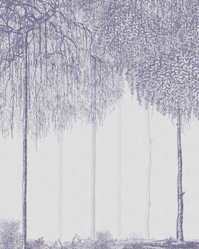 Tapet cu design de copaci in nuante de lavanda, Trees Cascade, Lavender.