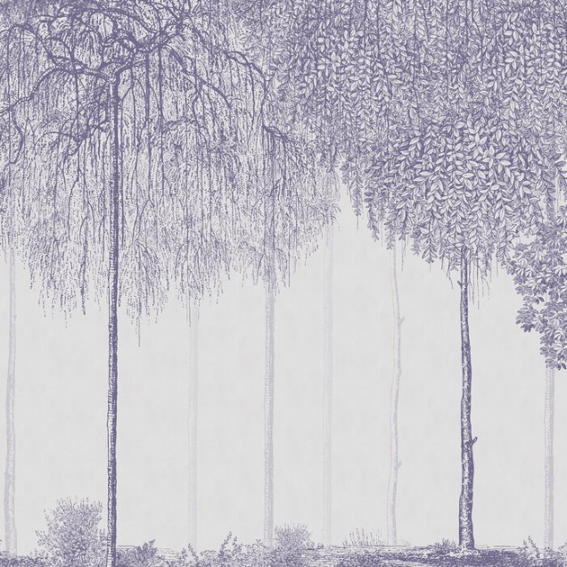 Tapet cu design de copaci in nuante de lavanda, Trees Cascade, Lavender.