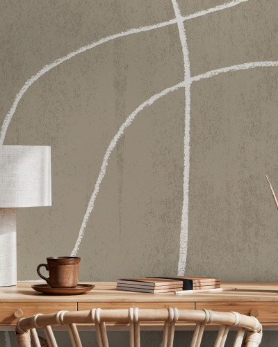 Tapet cu design minimalist Pencil Scribble II - linii albe pe un fundal gri