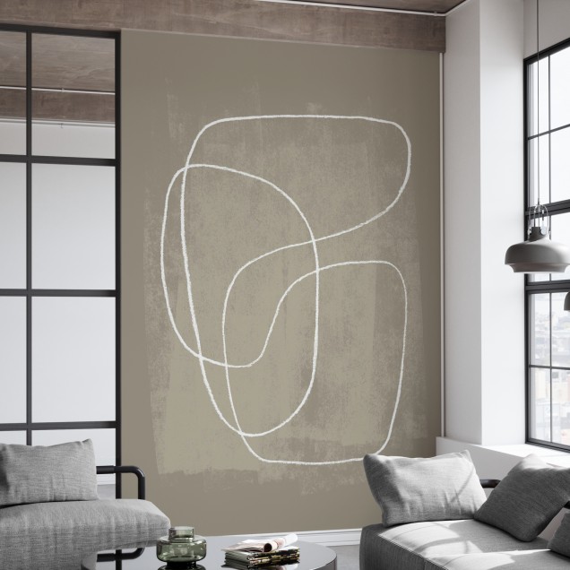 Tapet cu design minimalist Pencil Scribble II - linii albe pe un fundal gri