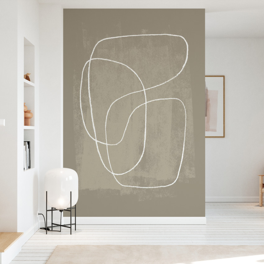 Tapet cu design abstract minimalist, cu linii delicate și o paletă de culori neutre, perfect pentru a crea un sentiment de calm și rafinament.