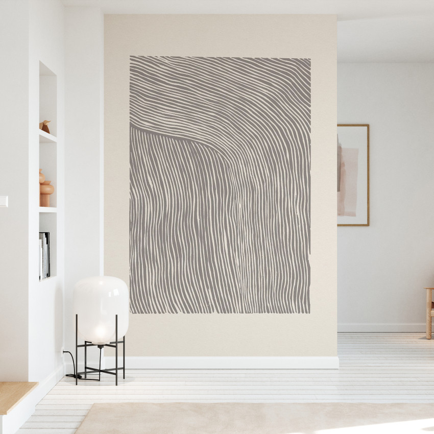 Tapet Stripes Linocut, Black, cu un model minimalist cu dungi curbate, în tonuri de alb și negru