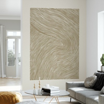 Tapet cu dungi linocut, ocre, în living