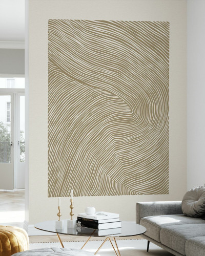 Tapet cu dungi linocut, ocre, în living