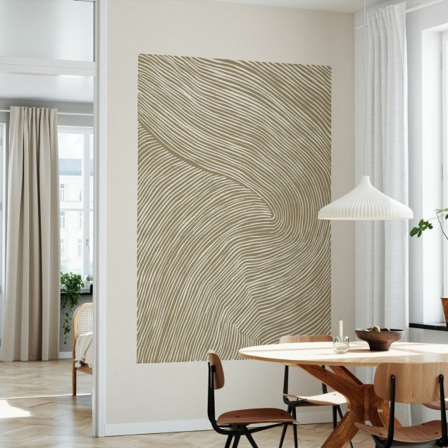 Tapet cu dungi linocut, ocre, în living