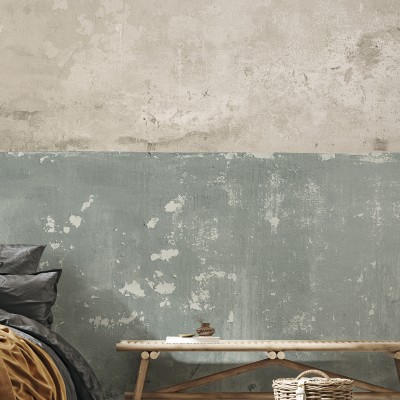 Flaking Plaster Wall, Green, un fototapet cu o textură rustică și unică, cu un design ce imită un perete de cărămidă vechi.