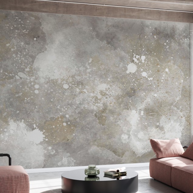 Tapet cu design modern in nuanțe gri cu accente aurii, cu textură de beton.