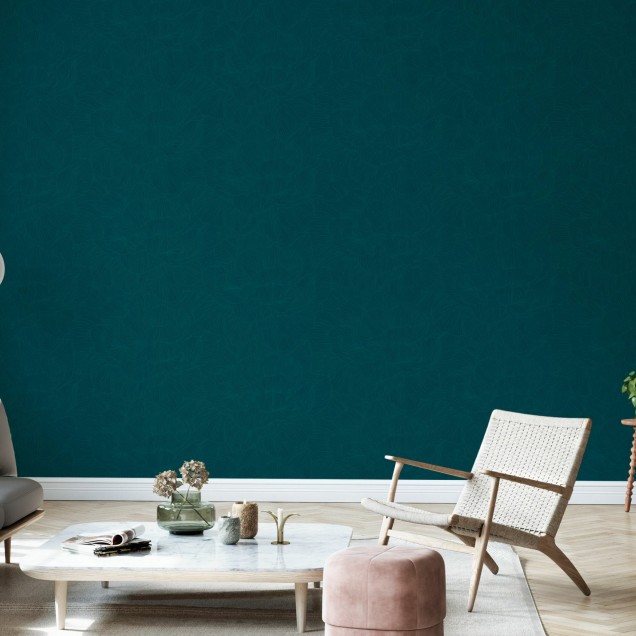 Tapet cu design minimalist, Rose, Dark Pine Forest, Photowall, cu un model abstract de linii subtile pe un fundal verde închis.