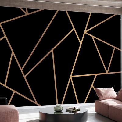 Tapet geometric cu linii aurii pe un fundal negru