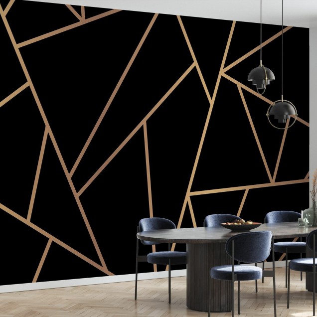 Tapet geometric cu linii aurii pe un fundal negru