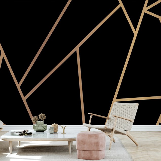 Tapet geometric cu linii aurii pe un fundal negru