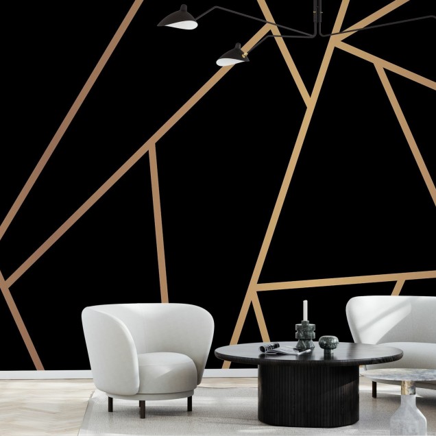 Tapet geometric cu linii aurii pe un fundal negru