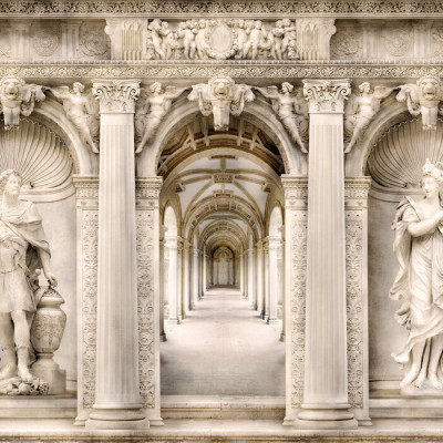 Tapet cu intrare arhitecturală, coloane elegante, detalii fine și statui antice, Ancient Entrance, Photowall