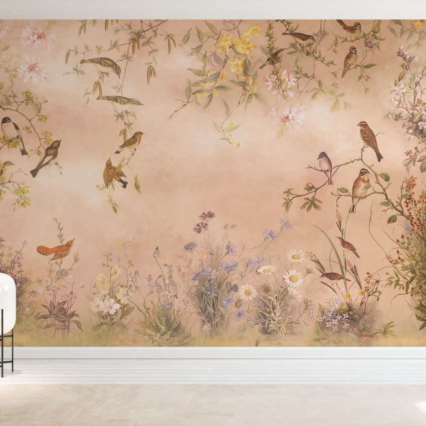 Fototapet floral cu motive naturale albastre