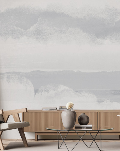 Tapet cu nori albaștri, design modern, living decorat