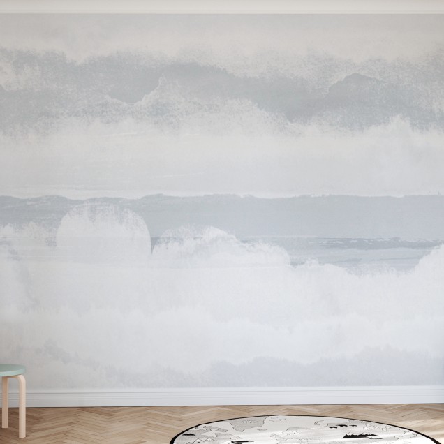 Tapet cu nori albaștri, design modern, living decorat
