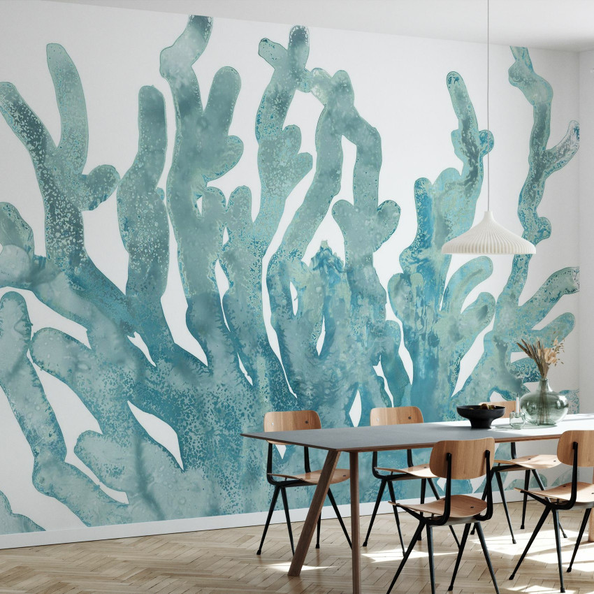 Stone Macro Coral III, wallpaper cu corali gri pe fundal alb, design minimalist, perfect pentru dormitor, sufragerie sau hol.