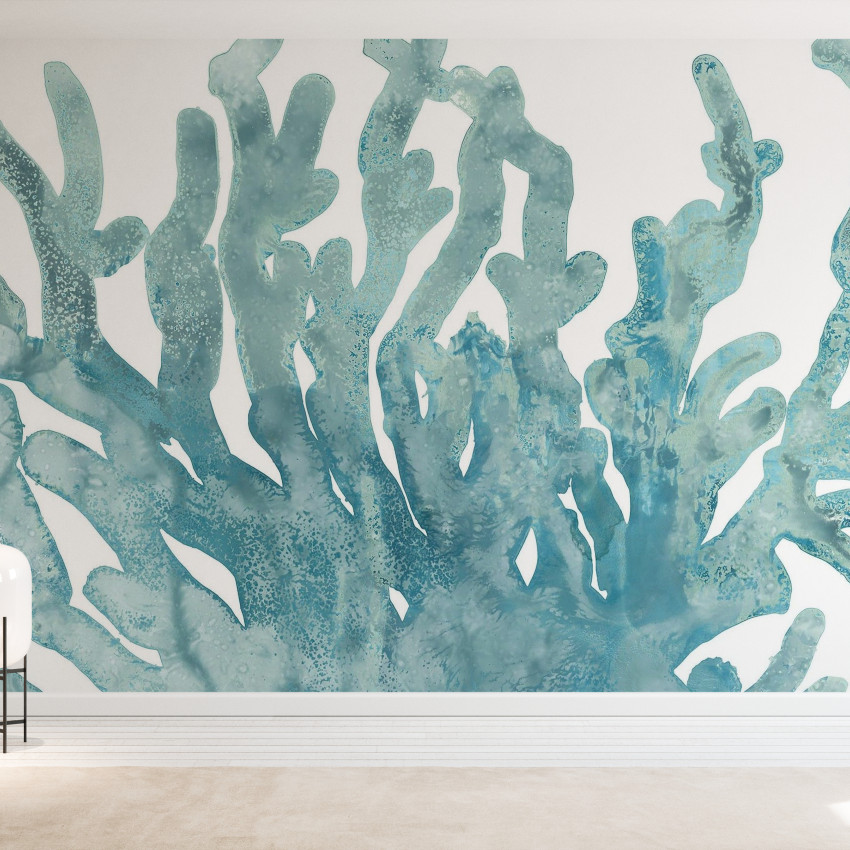 Stone Macro Coral III, wallpaper cu corali gri pe fundal alb, design minimalist, perfect pentru dormitor, sufragerie sau hol.
