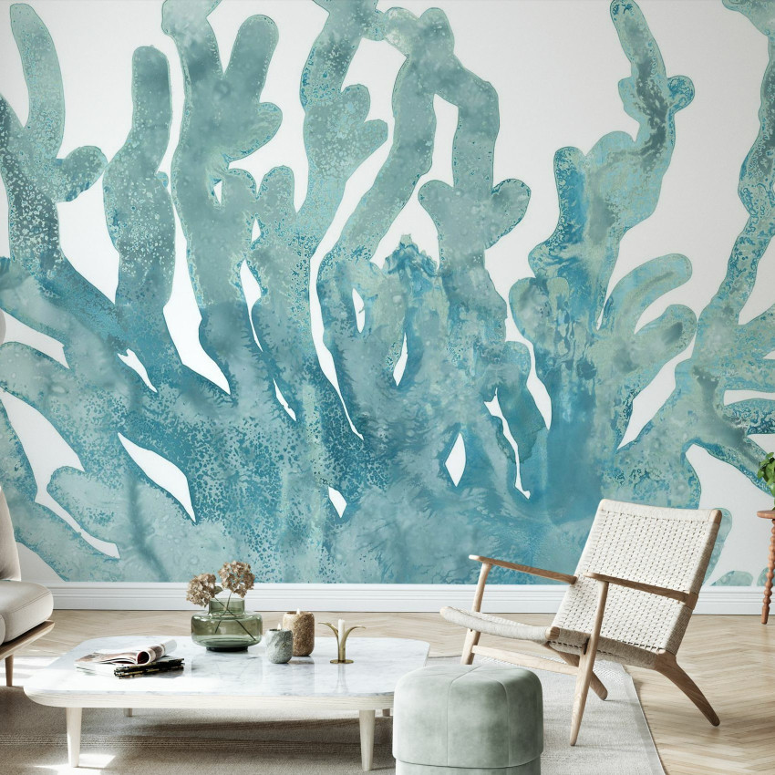 Stone Macro Coral III, wallpaper cu corali gri pe fundal alb, design minimalist, perfect pentru dormitor, sufragerie sau hol.