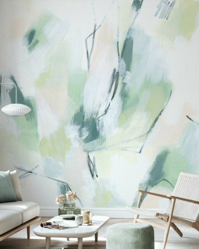 Tapet abstract cu design modern si elegant in nuante de verde si alb