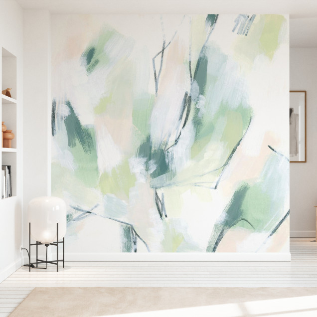Tapet abstract cu design modern si elegant in nuante de verde si alb