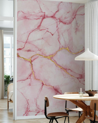 Tapet Rose Marble, tapet cu marmura roz si auriu
